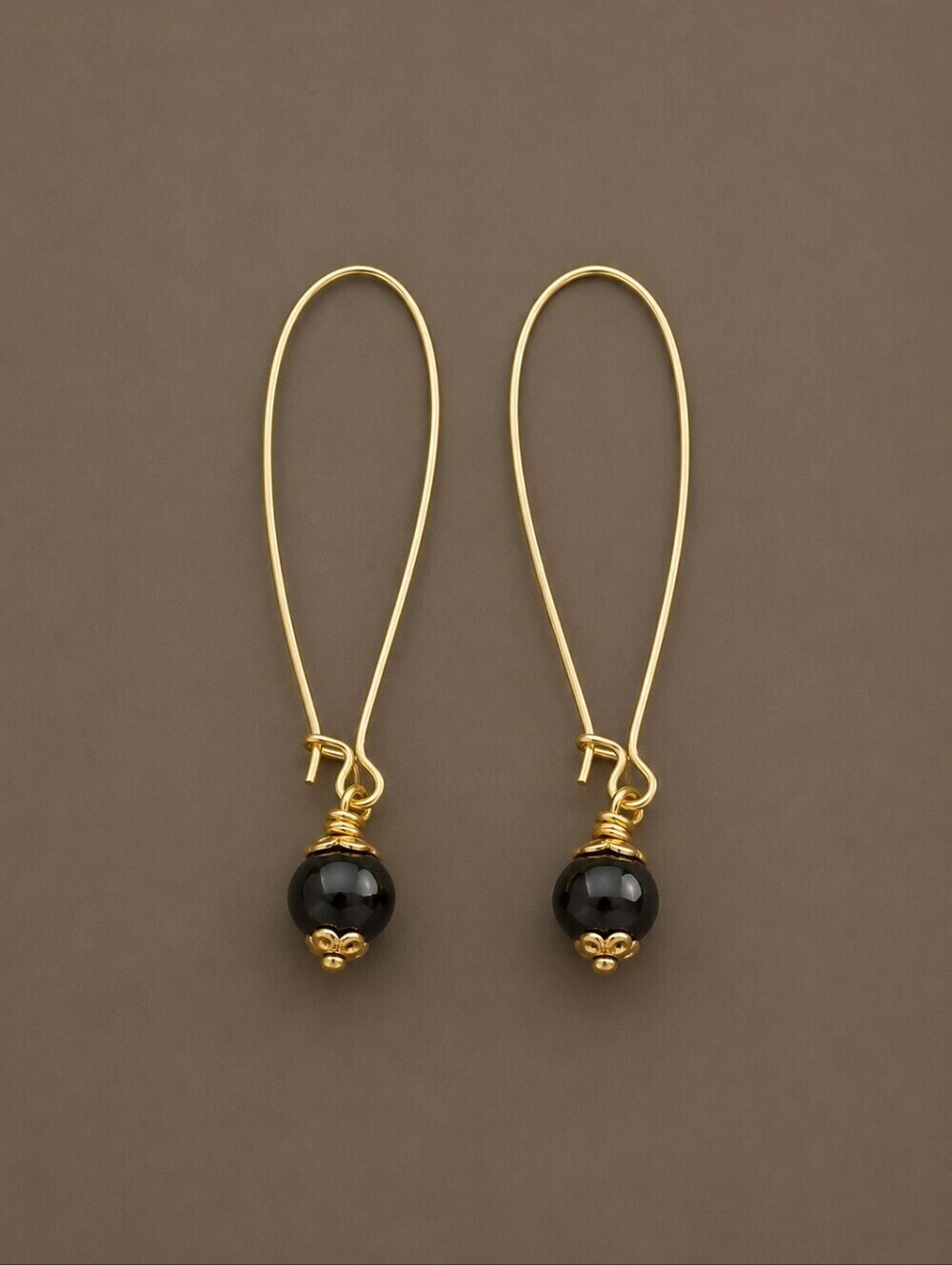 3/$30 Long Goldtone Black Paper Bead Hoop Earrings
